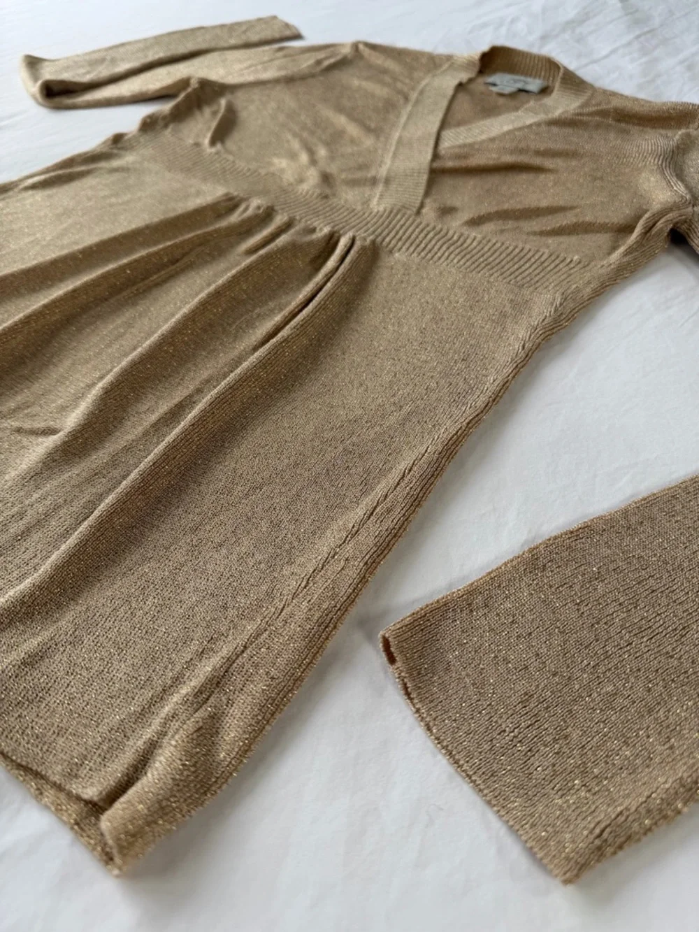LOFT Shimmery Taupe Wrap-Front Long Sleeve Top size S - Picture 2 of 3